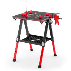 2-in-1 Folding Work Table with 2 Quick Clamps and 8 Adjustable Heights -Red
