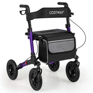 Walker for Seniors with Seat Folding Rollator Walker with Pneumatic Tires-Purple