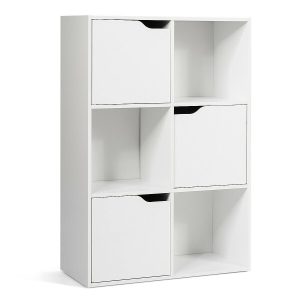 White Modern Open and Closed 6 Cube Shelving Unit
