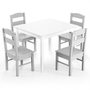 Kids Table and 4 Chairs Set for Toddlers Dining, Drawing, Reading-Grey