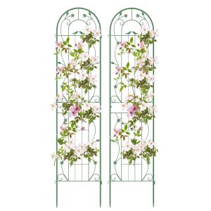 2 Pack Metal Garden Trellis for Climbing Plants Vegetables and Roses-Green