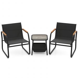 3 Pieces Patio Furniture Set with Breathable Mesh Fabric and Metal Frame-Black