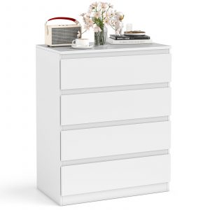 4-Drawer Dresser Modern Style Chest of Drawers with High Gloss Surface-White