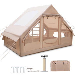 4-6 People Waterproof Inflatable Camping Tent with Pump-Beige