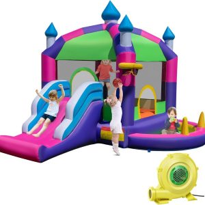 5-in-1 Jumping Air Bounce Castle with Sun Roof and 680W Blower