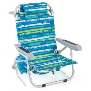 Folding Lay Flat Beach Chair with 5-Position Backrest-Blue & Green