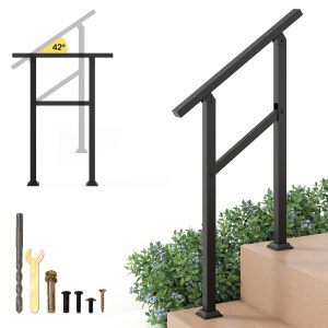 Handrail for Outdoor Steps Fits 0-2/3/4/5/6 Steps with Flexible Angle Adjustment-2 step