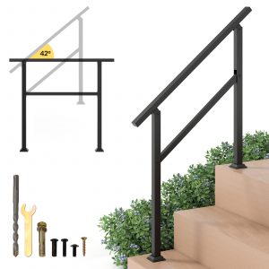 Handrail for Outdoor Steps Fits 0-2/3/4/5/6 Steps with Flexible Angle Adjustment-3 step