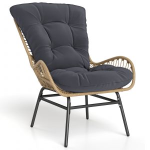 Patio Wicker Chair Outdoor Rattan Dining Chair with Soft Cushion-Grey