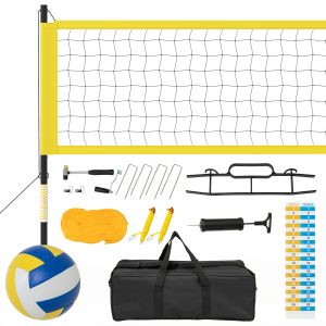Portable Outdoor Volleyball Net Set Heavy-Duty Volleyball Net System-Yellow