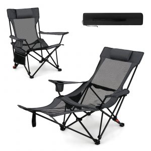 Reclining Camping Chair with Removable Footrest for Hiking Fishing-Grey