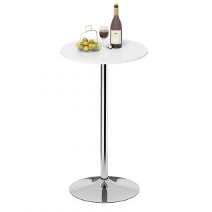 Round Bar Table with Silver Leg and Base for Home Bar-White