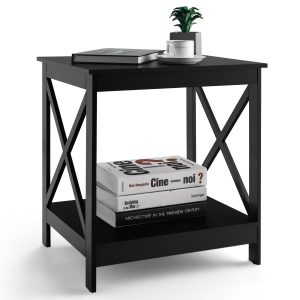Compact Nightstand with X-shape Design and 4 Solid Legs-Black