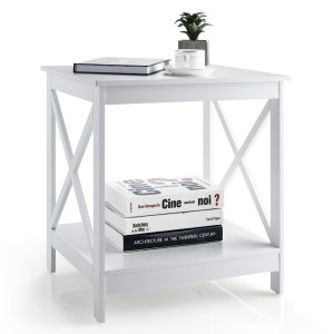 Compact Nightstand with X-shape Design and 4 Solid Legs-White