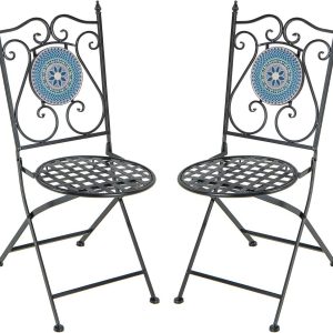 Mosaic Chairs for Patio Set of 2 Metal Folding Chairs with Decorative Backrest