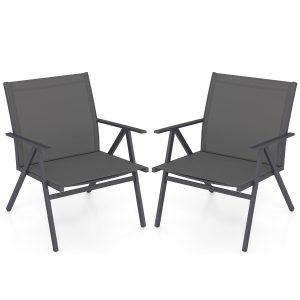 Patio Chairs Set of 2 with Breathable Mesh Fabric and Metal Frame-Grey