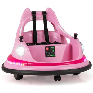 12V Kids Ride On Bumper Car with Dual Joysticks and 5 Light Effects-Pink