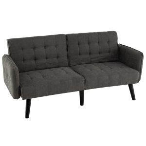 164 CM Convertible Futon Sofa Bed with 3-Position Adjustable Backrests-Grey