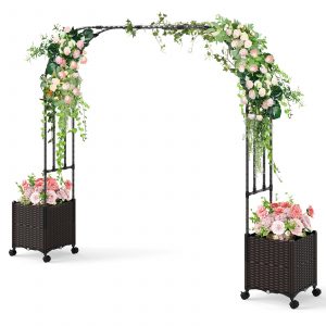 288 cm Garden Arch Trellis with 2 Planter Boxes for Wedding-Black