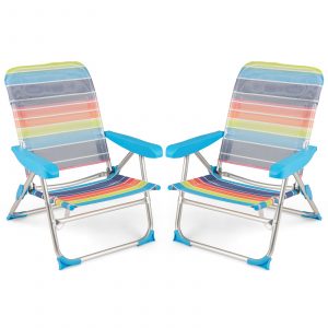 2 Pack Foldable Beach Chair with Armrests and Carry Strap-Colourful-M