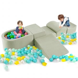5-Piece Climb and Crawl Playset with Ball Pit for Kids-Green