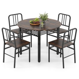 5 Piece Dining Table Set with Storage Rack for Dining Room-Coffee