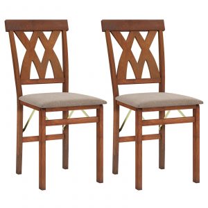 Folding Wooden Dining Chair Set of 2 Faux Leather Upholstered Chairs-Grey