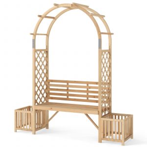 Garden Bench Arbor Arch for Climbing Plants with Love Seat-Natural