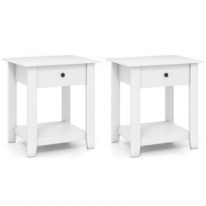 Set of 2 Nightstand with Drawer 3-Tier Modern Bedside Table-White