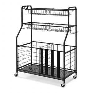 Sports Equipment Storage Rack Rolling Sports Ball Storage Cart-Black