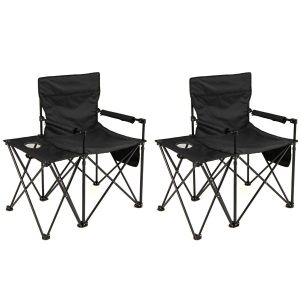Set of 2 Oversized Camping Chair with Side Table and Storage Pockets-Black
