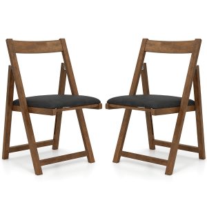 Foldable Dining Chair Set of 2 with Padded Seat and Curved Backrest-Grey