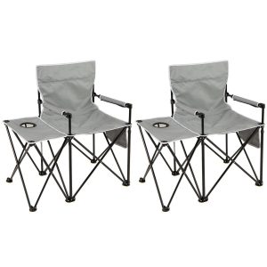 Set of 2 Oversized Camping Chair with Side Table and Storage Pockets-Grey