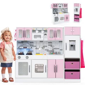 Kids Kitchen Playset with Lights and Sounds-Pink