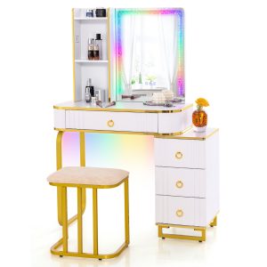 RGB LED Vanity Set with Mirror and Lights-White