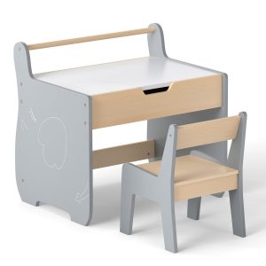 Wooden Kids Activity Table and Chair Set with 2 in 1 Detachable Tabletop-Grey