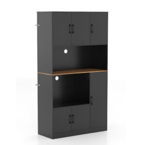 180 cm Tall Pantry Cabinet with Power Outlet and Microwave Stand-Black