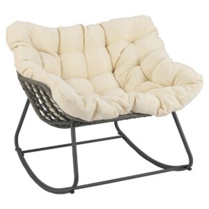 Outdoor Rocking Chair with Thick and Removable Cushion-Beige